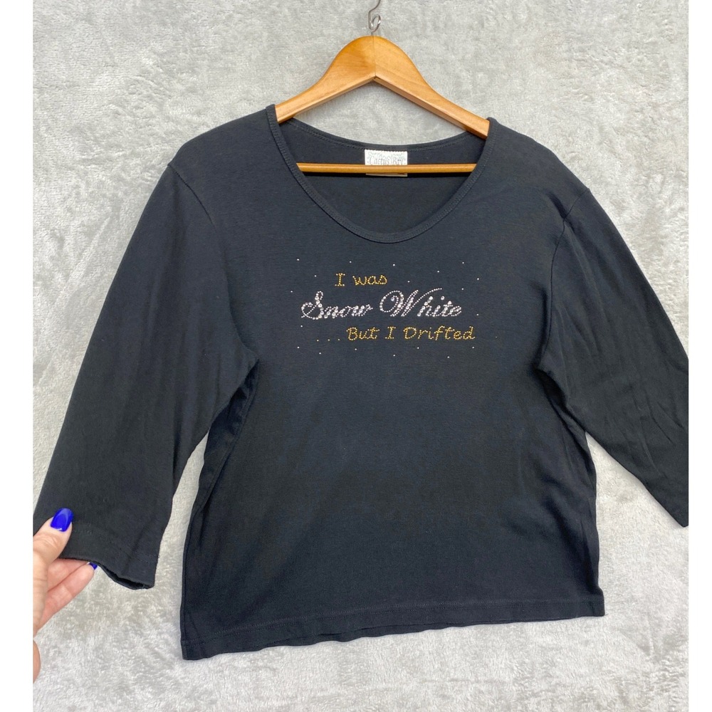 Y2K Dainty Girl Grunge "I Was Snow White But I Drifted" XXL 3/4 Sleeve Top Black